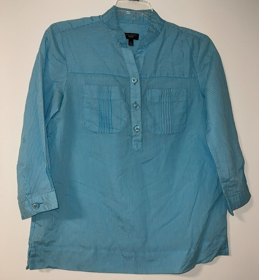Talbots womens blue/white striped 3/4 sleeve tunic womens petite P